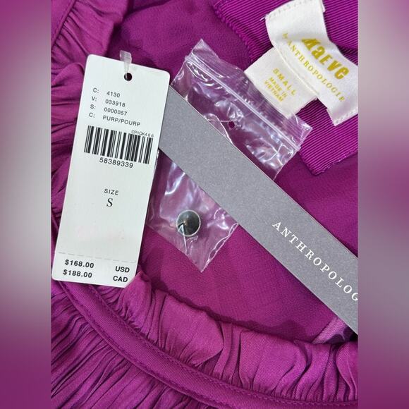 Anthropologie Maeve Tasha Smocked Magenta Mini Dress Small Long Sleeve NWT - Picture 9 of 11